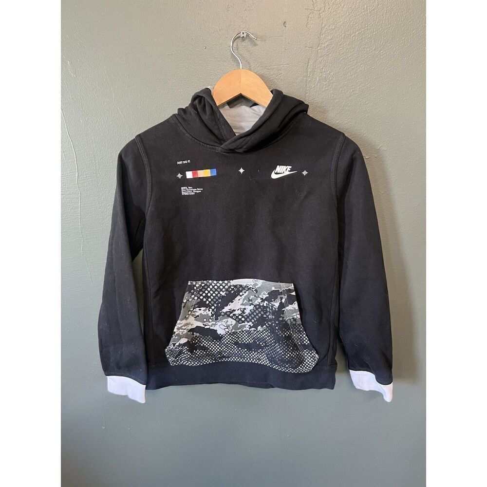 Nike Sportswear Youth Boys Black Cropped Pullover Hooded Sweatshirt Size Large